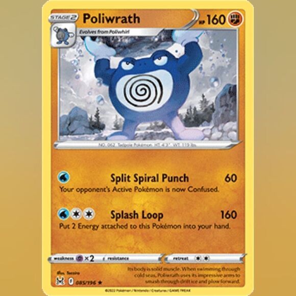 💜MINT Pokémon Poliwrath Reverse Holo Lost Origin TCG Sword Shield Rare 085/196 - Picture 1 of 2